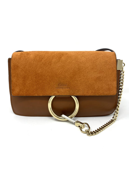 Chloé Faye small leather and suede shoulder bag in Tan