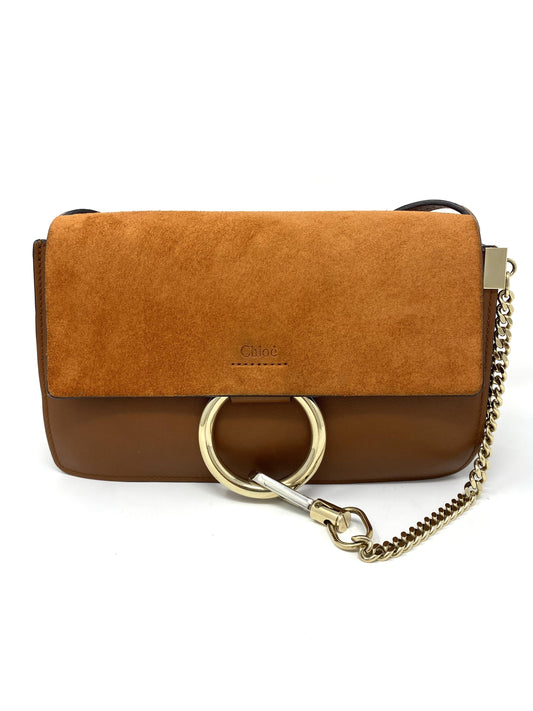 Chloé Faye small leather and suede shoulder bag in Tan