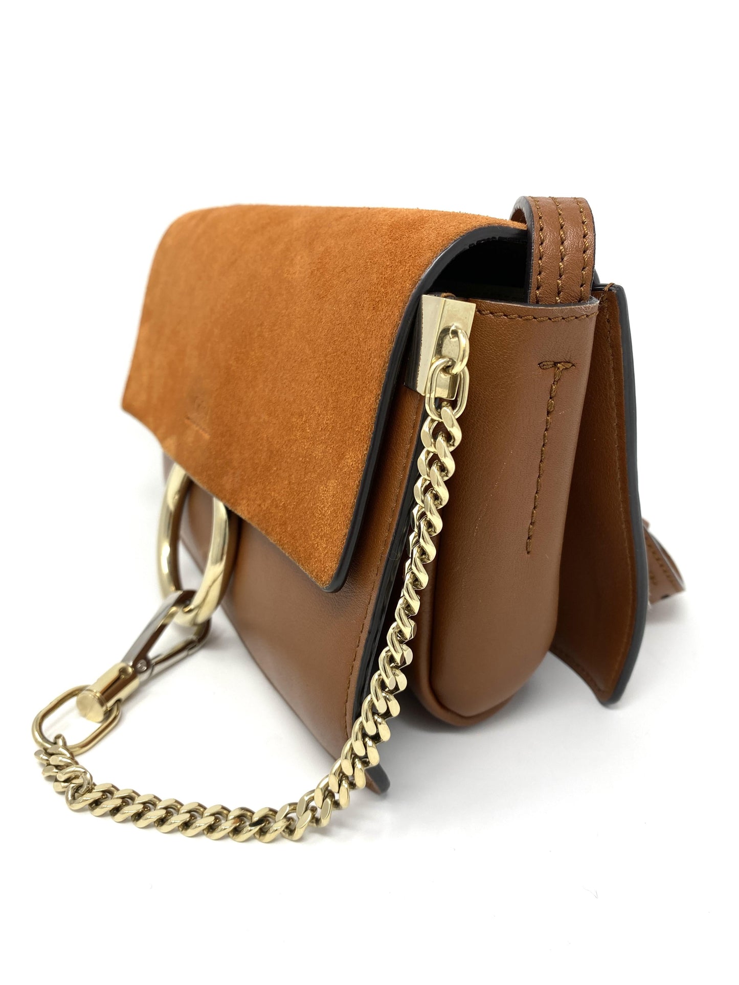 Chloé Faye small leather and suede shoulder bag in Tan