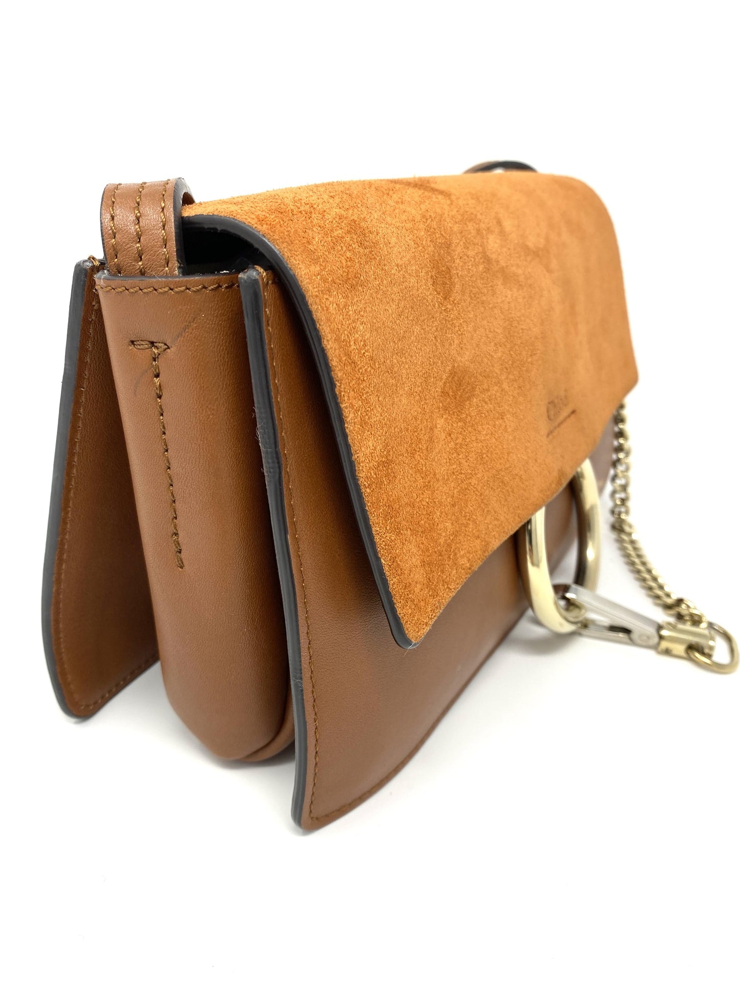 Chloé Faye small leather and suede shoulder bag in Tan