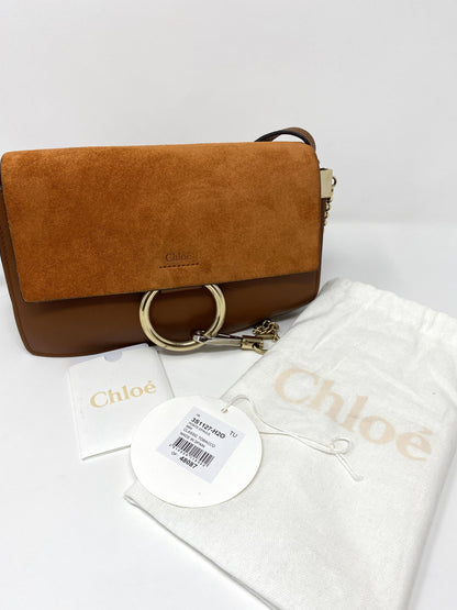 Chloé Faye small leather and suede shoulder bag in Tan