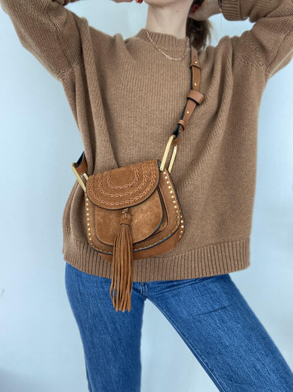 Chloé Hudson mini whipstitched suede shoulder bag in Tan