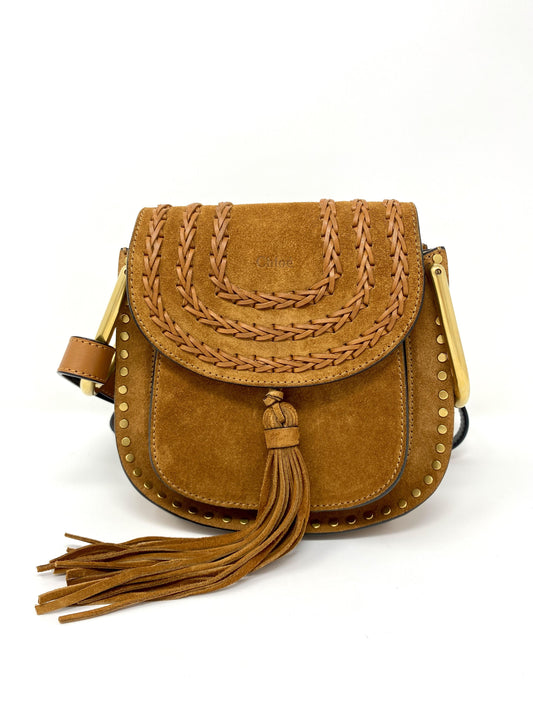 Chloé Hudson mini whipstitched suede shoulder bag in Tan
