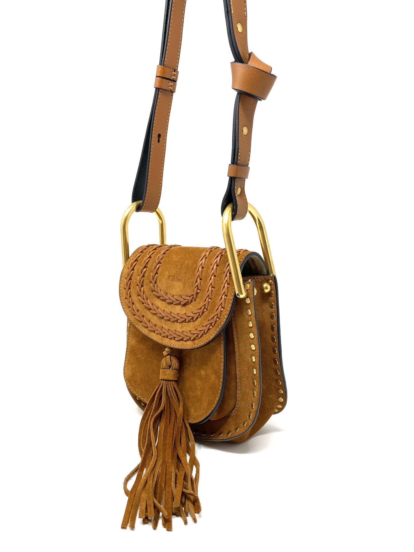 Chloé Hudson mini whipstitched suede shoulder bag in Tan