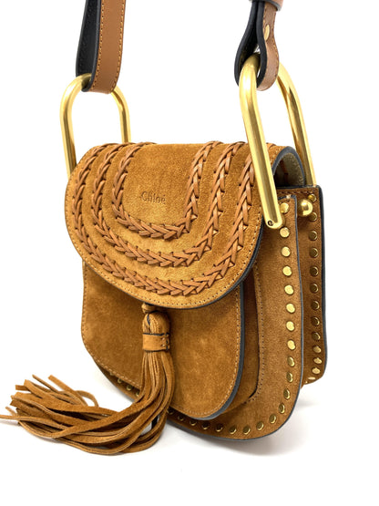 Chloé Hudson mini whipstitched suede shoulder bag in Tan