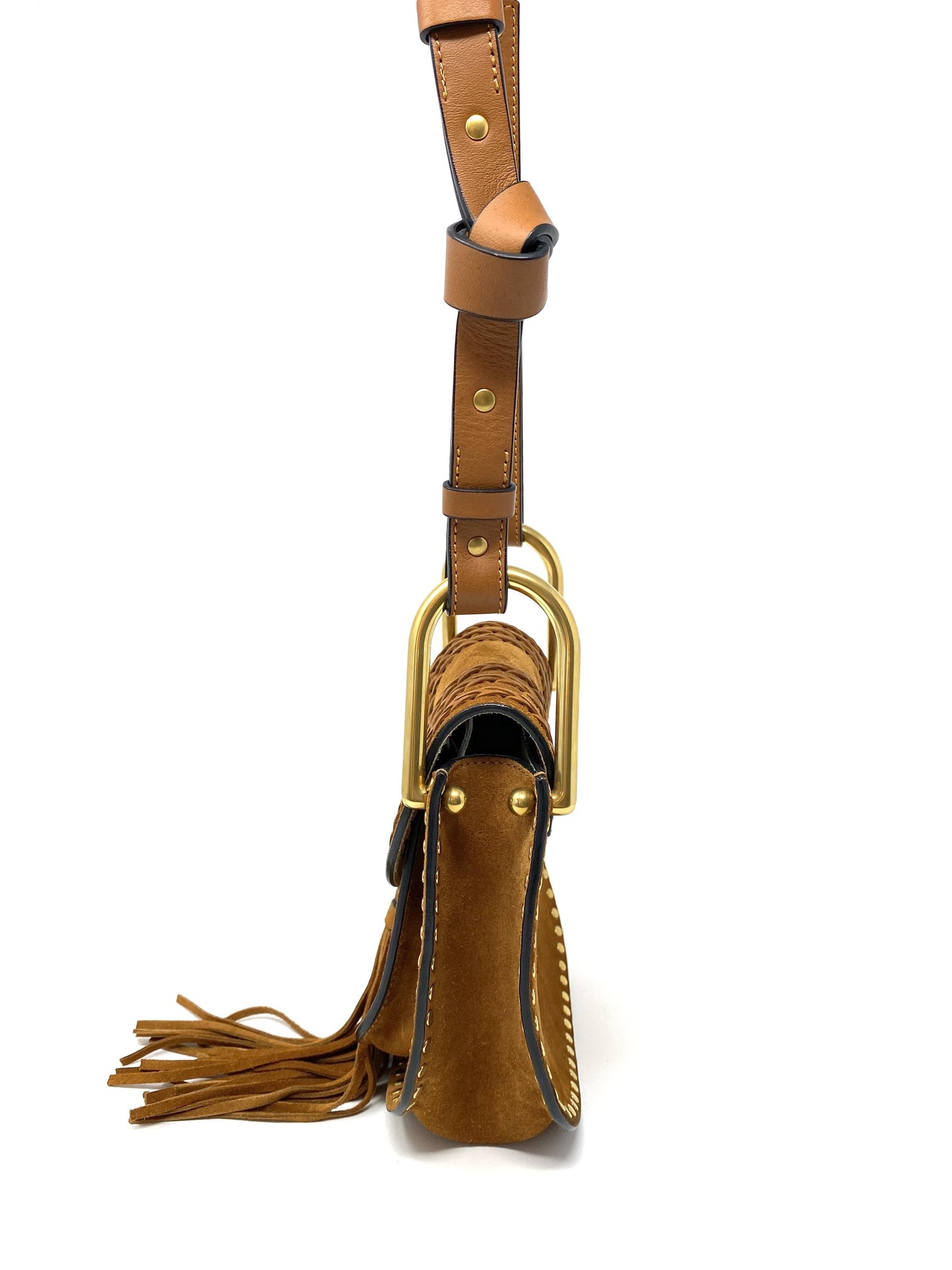 Chloé Hudson mini whipstitched suede shoulder bag in Tan