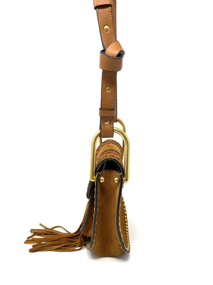 Chloé Hudson mini whipstitched suede shoulder bag in Tan