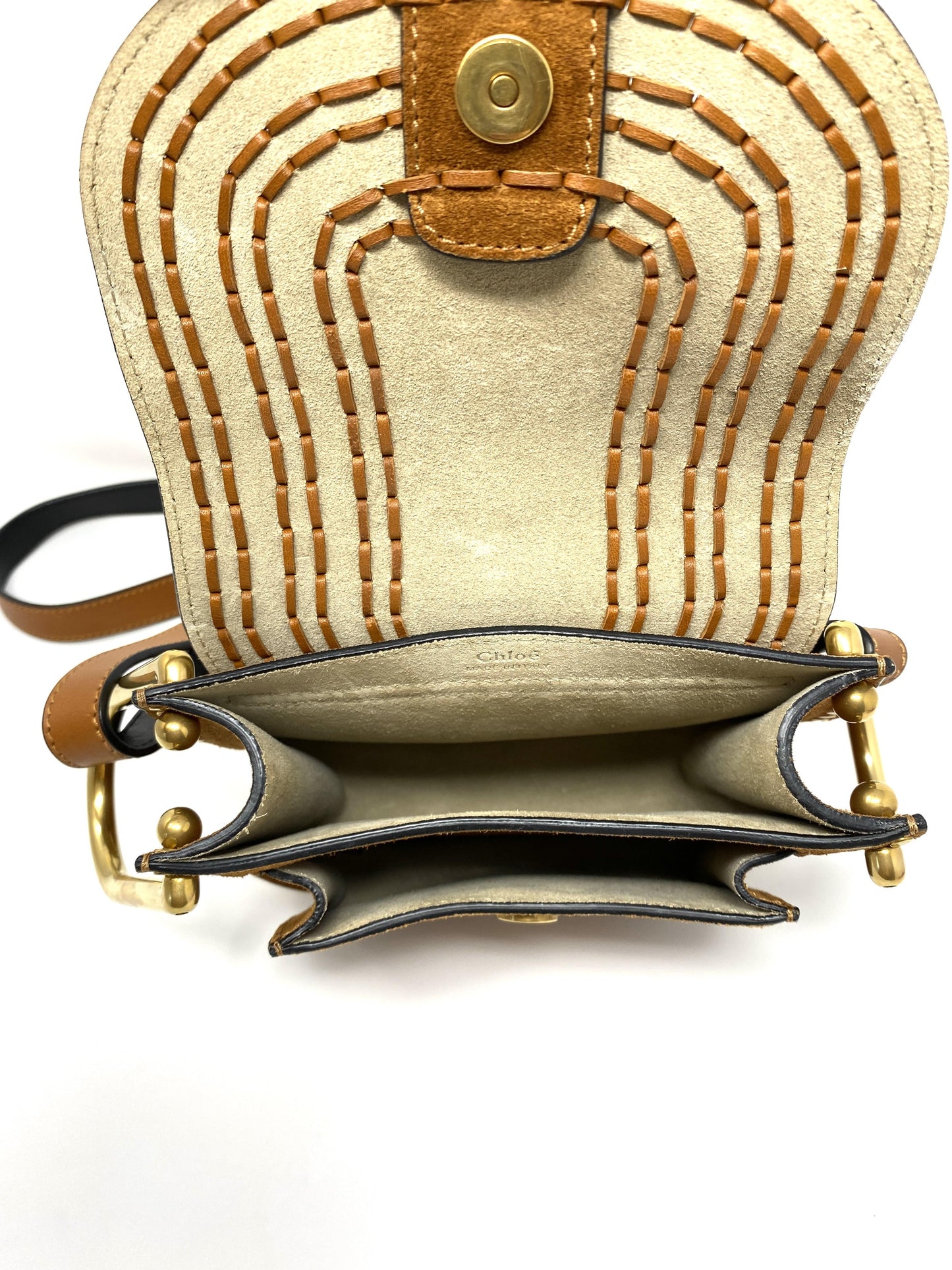 Chloé Hudson mini whipstitched suede shoulder bag in Tan