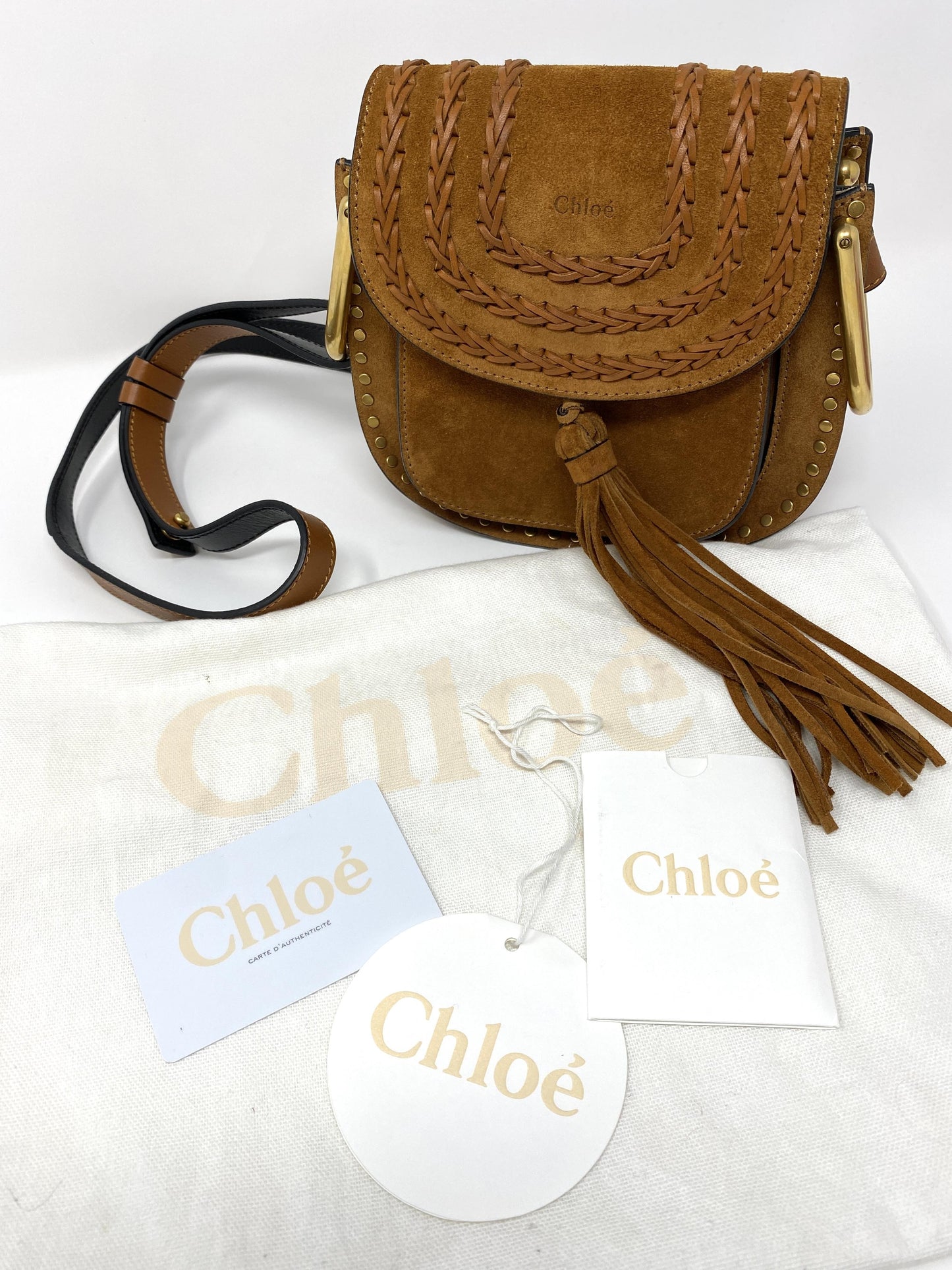 Chloé Hudson mini whipstitched suede shoulder bag in Tan