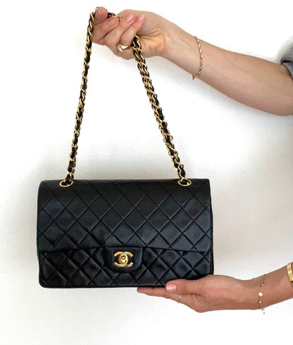 Medium Classic Double Flap Bag in Black Lambskin
