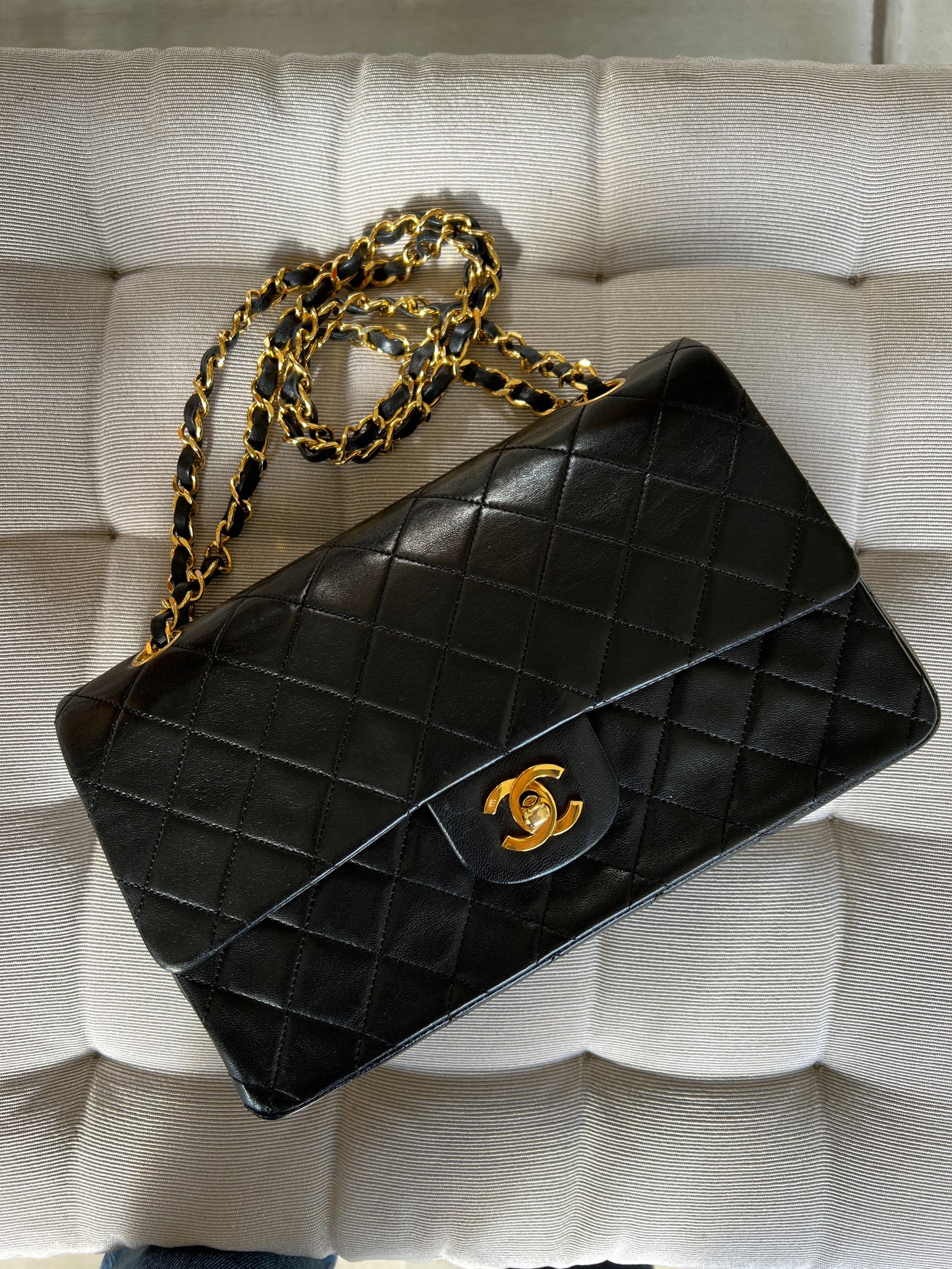 Medium Classic Double Flap Bag in Black Lambskin