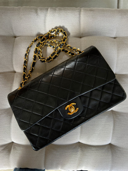 Medium Classic Double Flap Bag in Black Lambskin