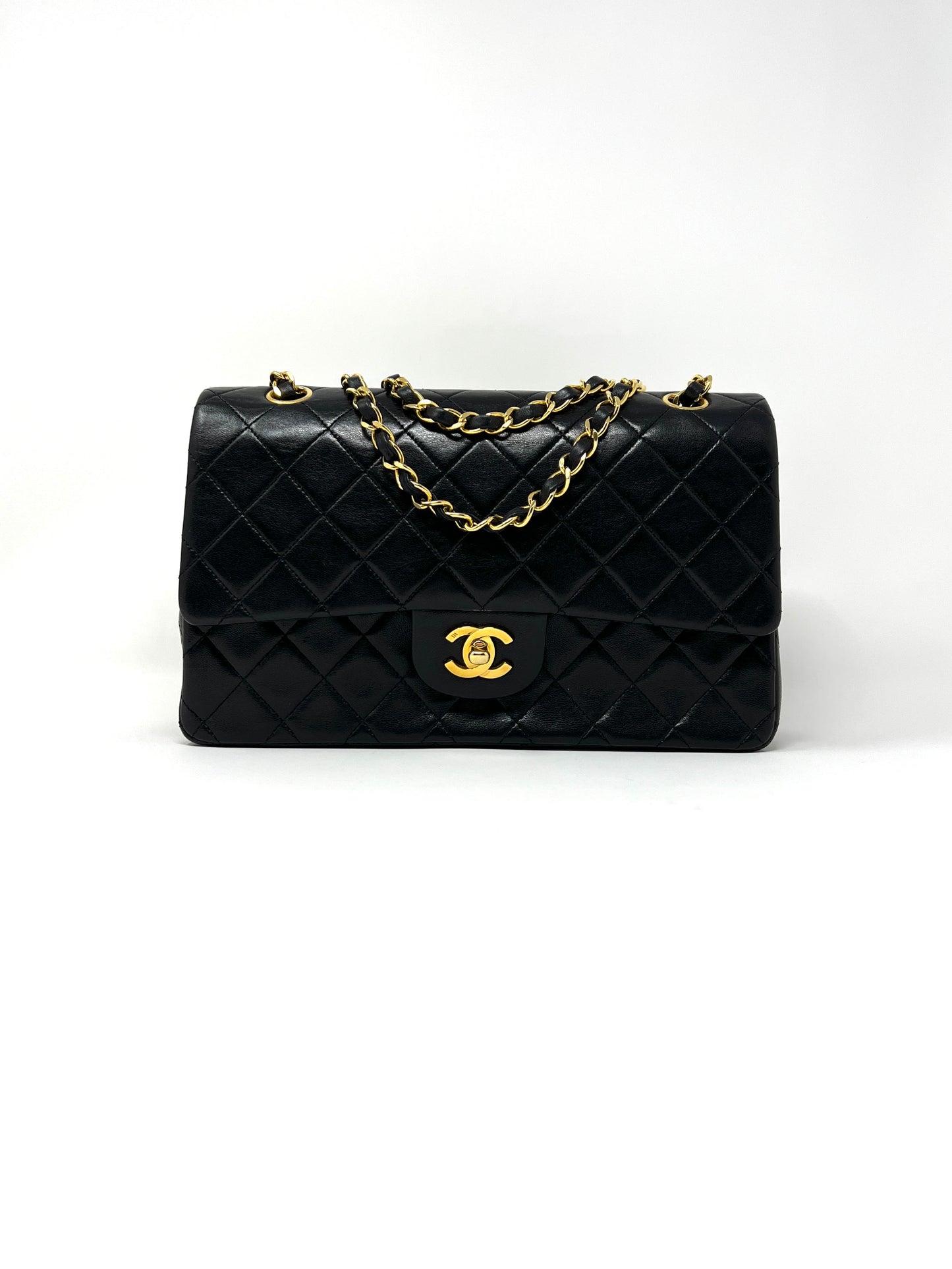 Medium Classic Double Flap Bag in Black Lambskin