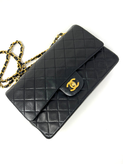 Medium Classic Double Flap Bag in Black Lambskin