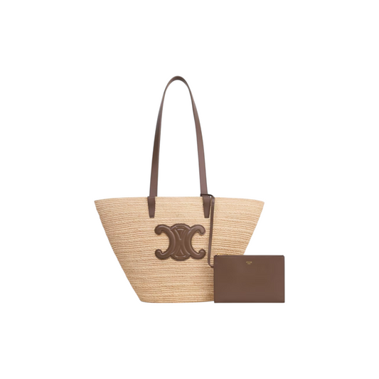 MEDIUM SUPPLE CELINE CLASSIC PANIER in Raffia and calfskin