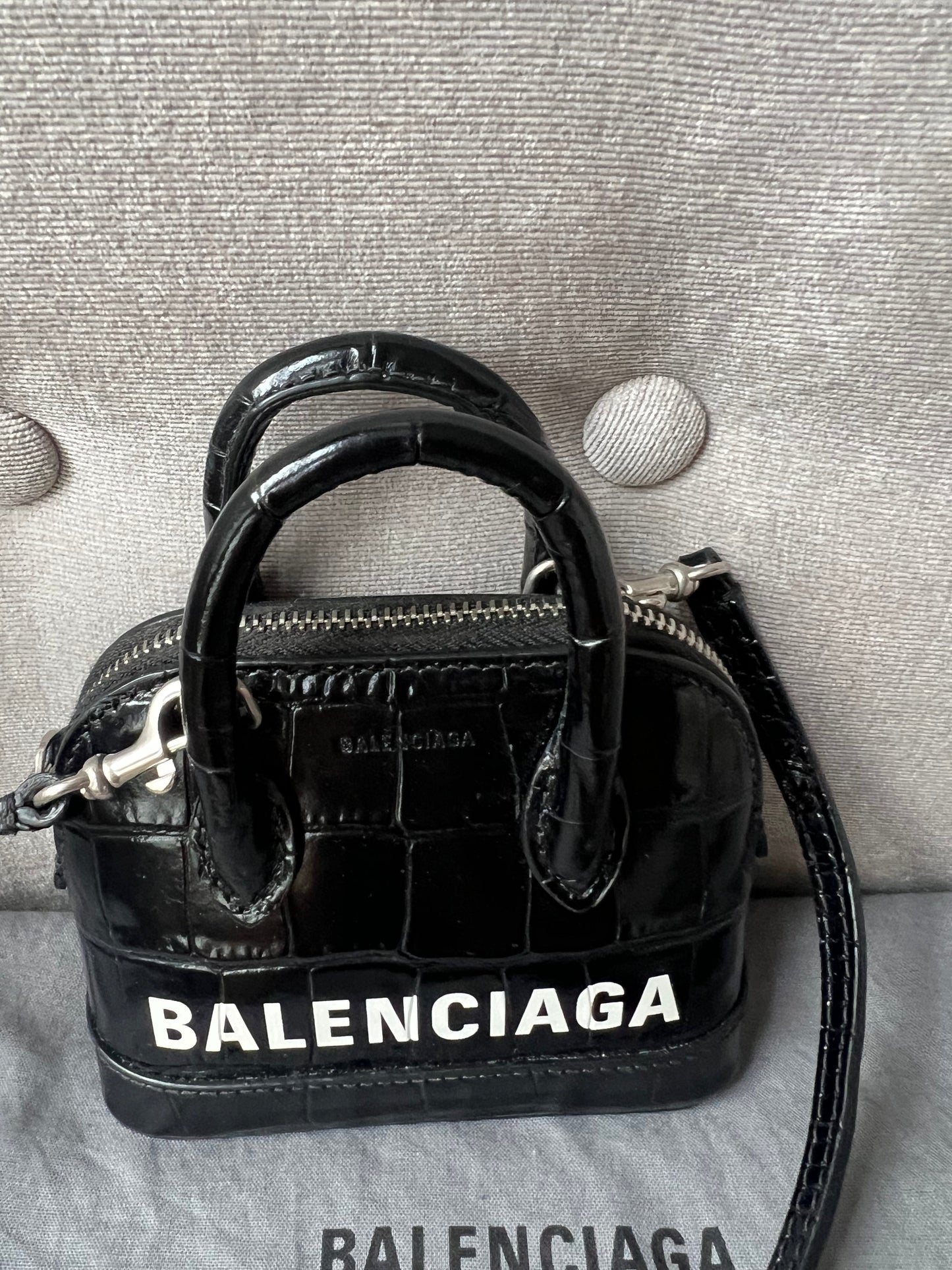 Balenciaga Black Croc Micro Ville Top Handle Bag