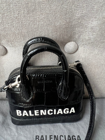 Balenciaga Black Croc Micro Ville Top Handle Bag