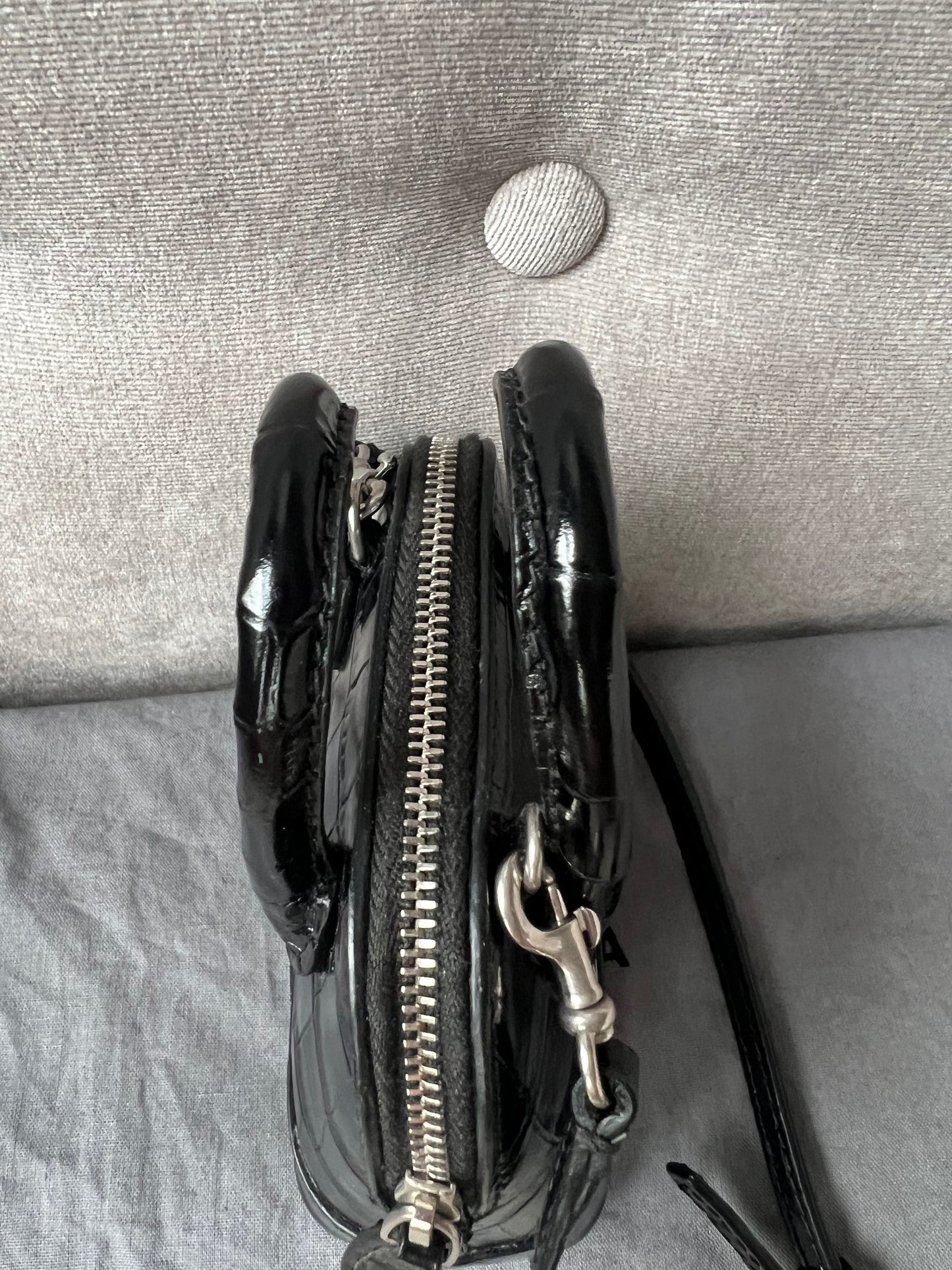 Balenciaga Black Croc Micro Ville Top Handle Bag