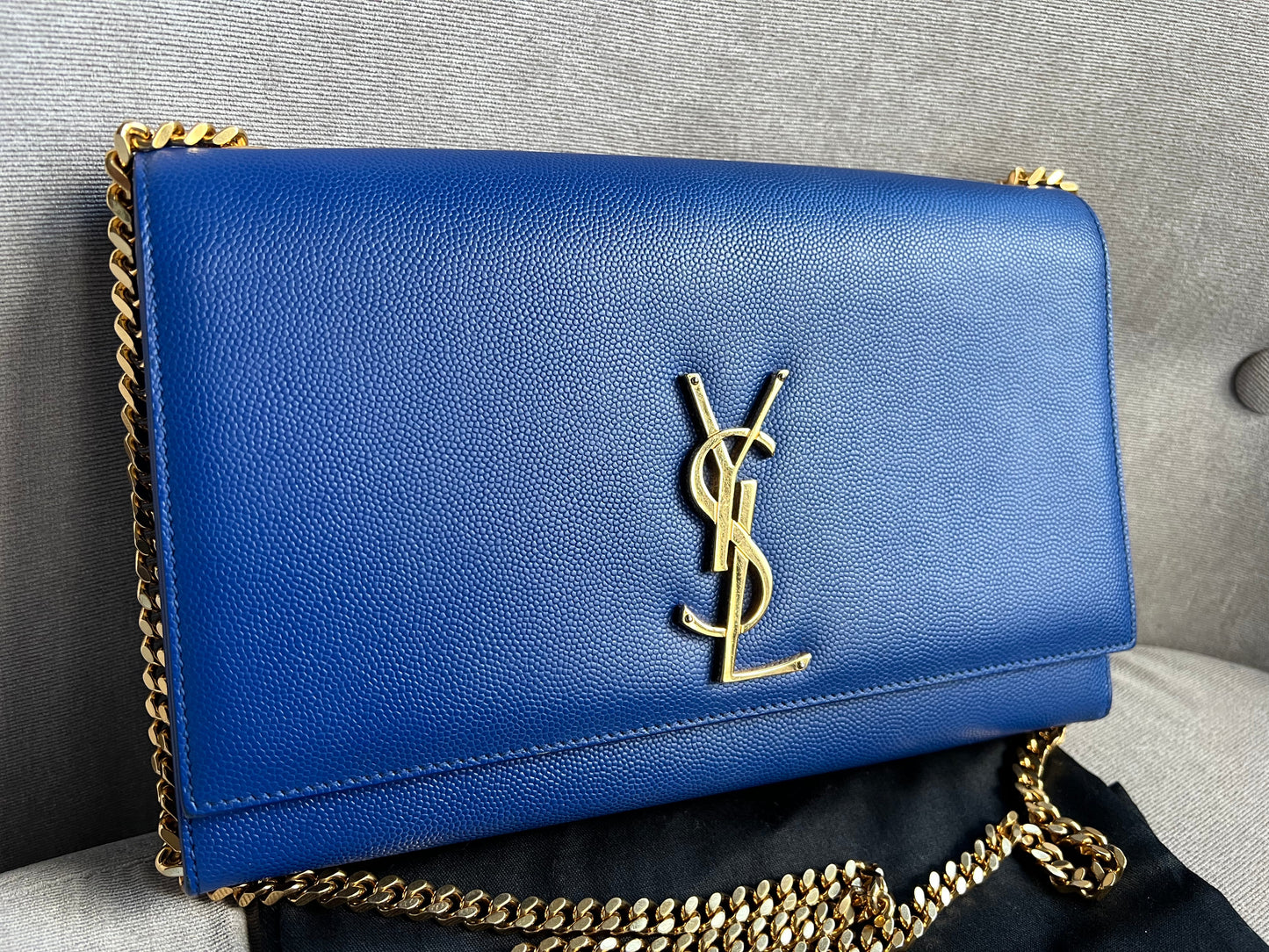 Yves Saint Laurent (YSL) Blue Medium Kate with Gold Hardware (RRP £1,625)