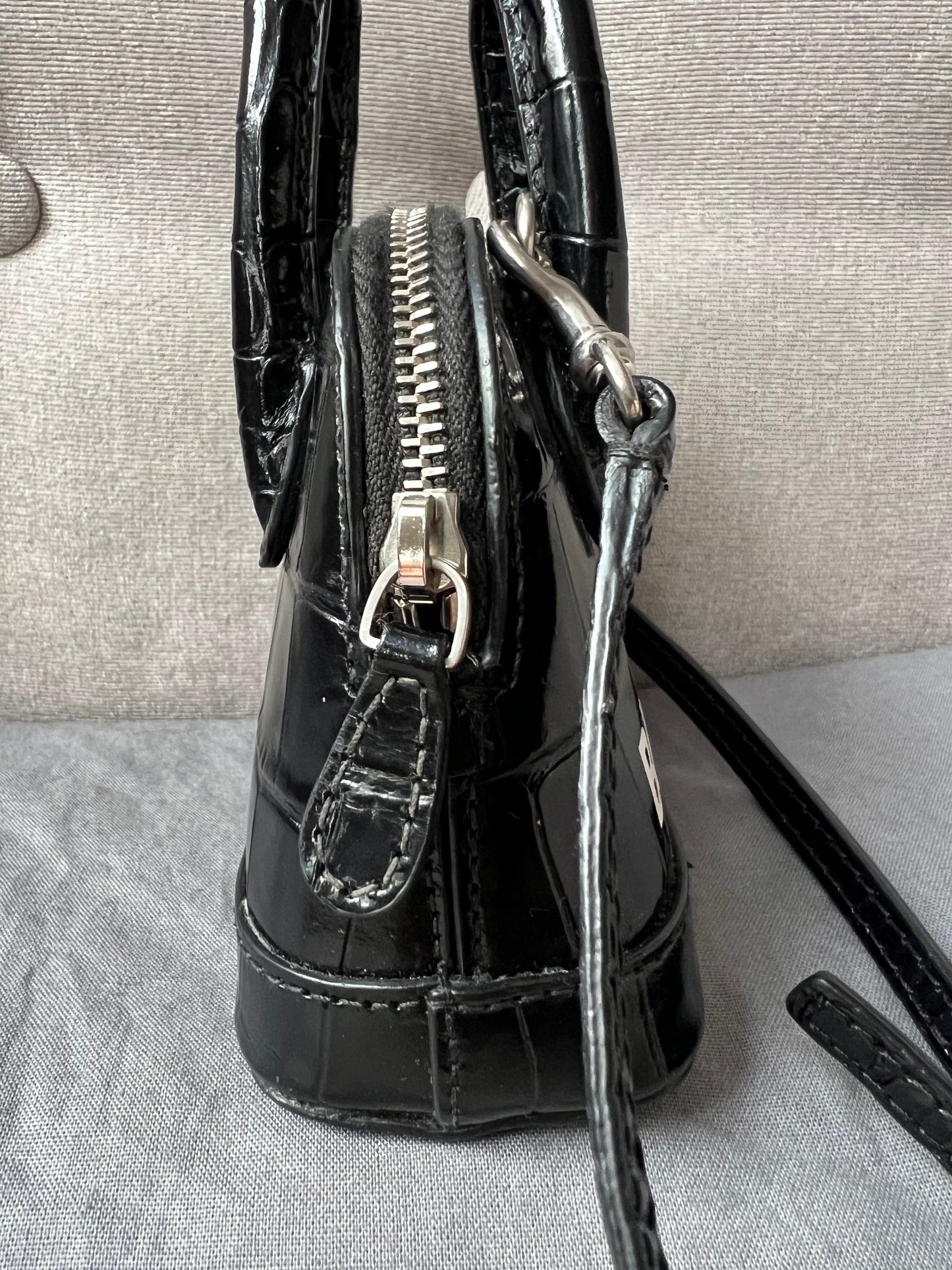 Balenciaga Black Croc Micro Ville Top Handle Bag