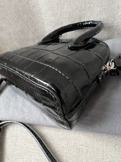 Balenciaga Black Croc Micro Ville Top Handle Bag