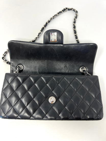 East West Flap Bag in Black Lambskin and Silver Hardware