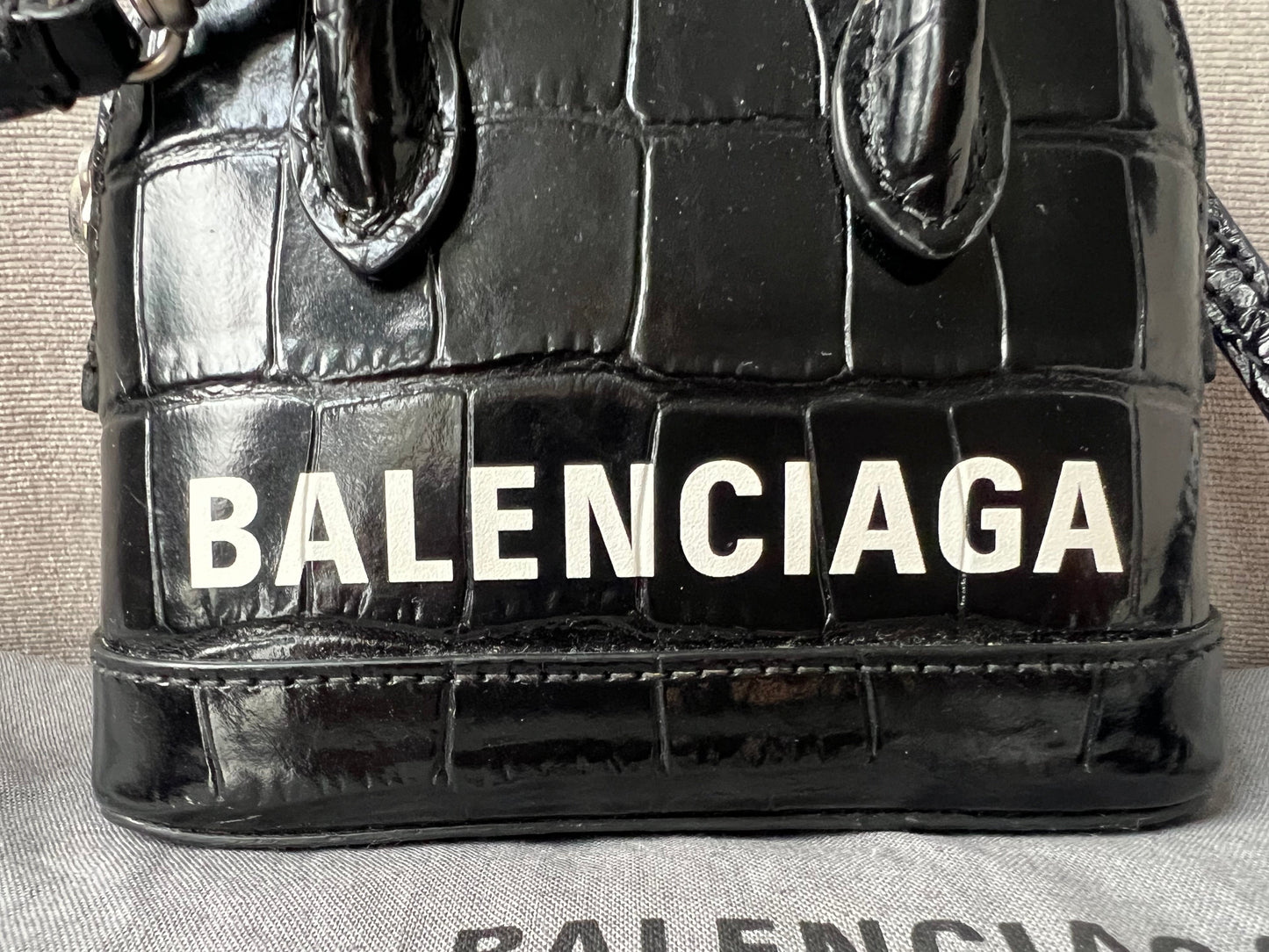 Balenciaga Black Croc Micro Ville Top Handle Bag