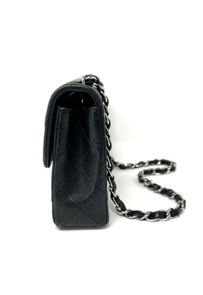 East West Flap Bag in Black Lambskin and Silver Hardware