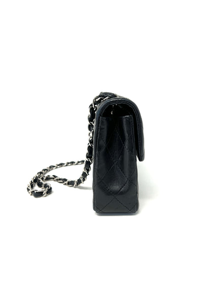 East West Flap Bag in Black Lambskin and Silver Hardware