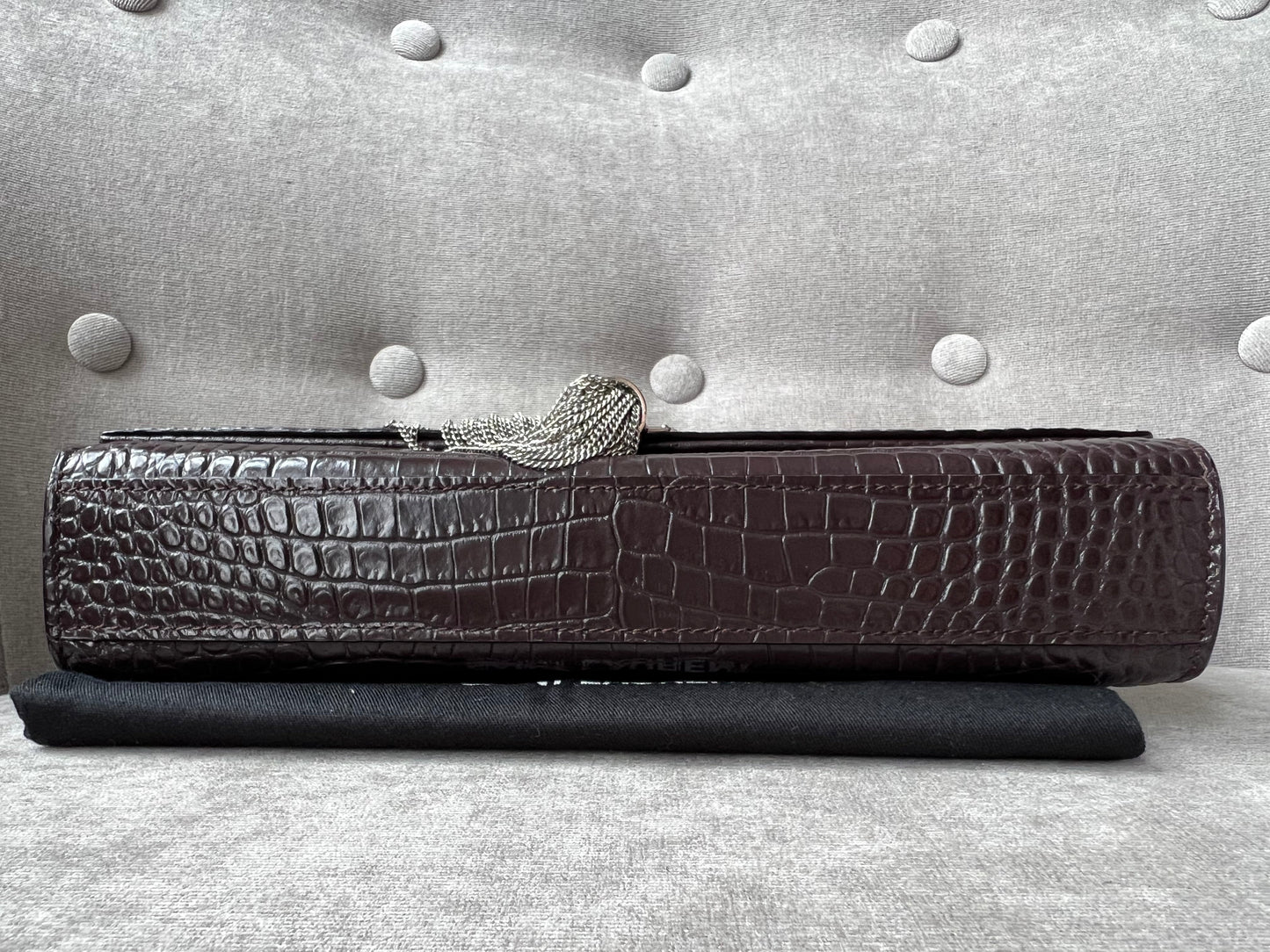 Yves Saint Laurent (YSL) Burgundy Croc Medium Kate Tassel with Silver Hardware