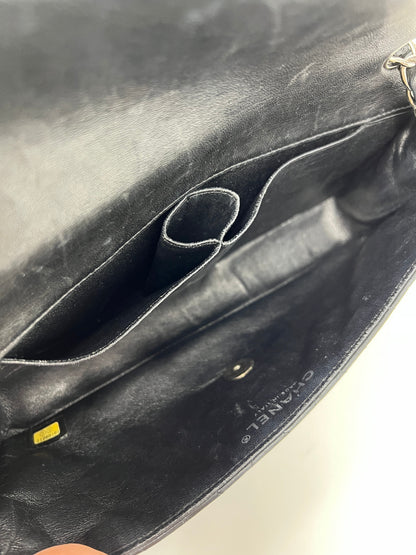 East West Flap Bag in Black Lambskin and Silver Hardware