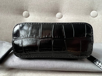 Balenciaga Black Croc Micro Ville Top Handle Bag