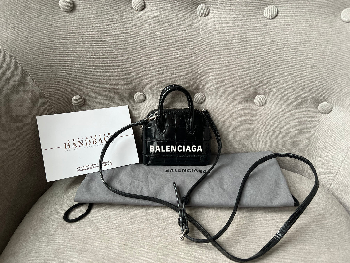 Balenciaga Black Croc Micro Ville Top Handle Bag