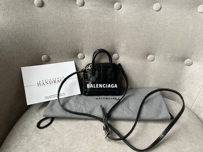 Balenciaga Black Croc Micro Ville Top Handle Bag