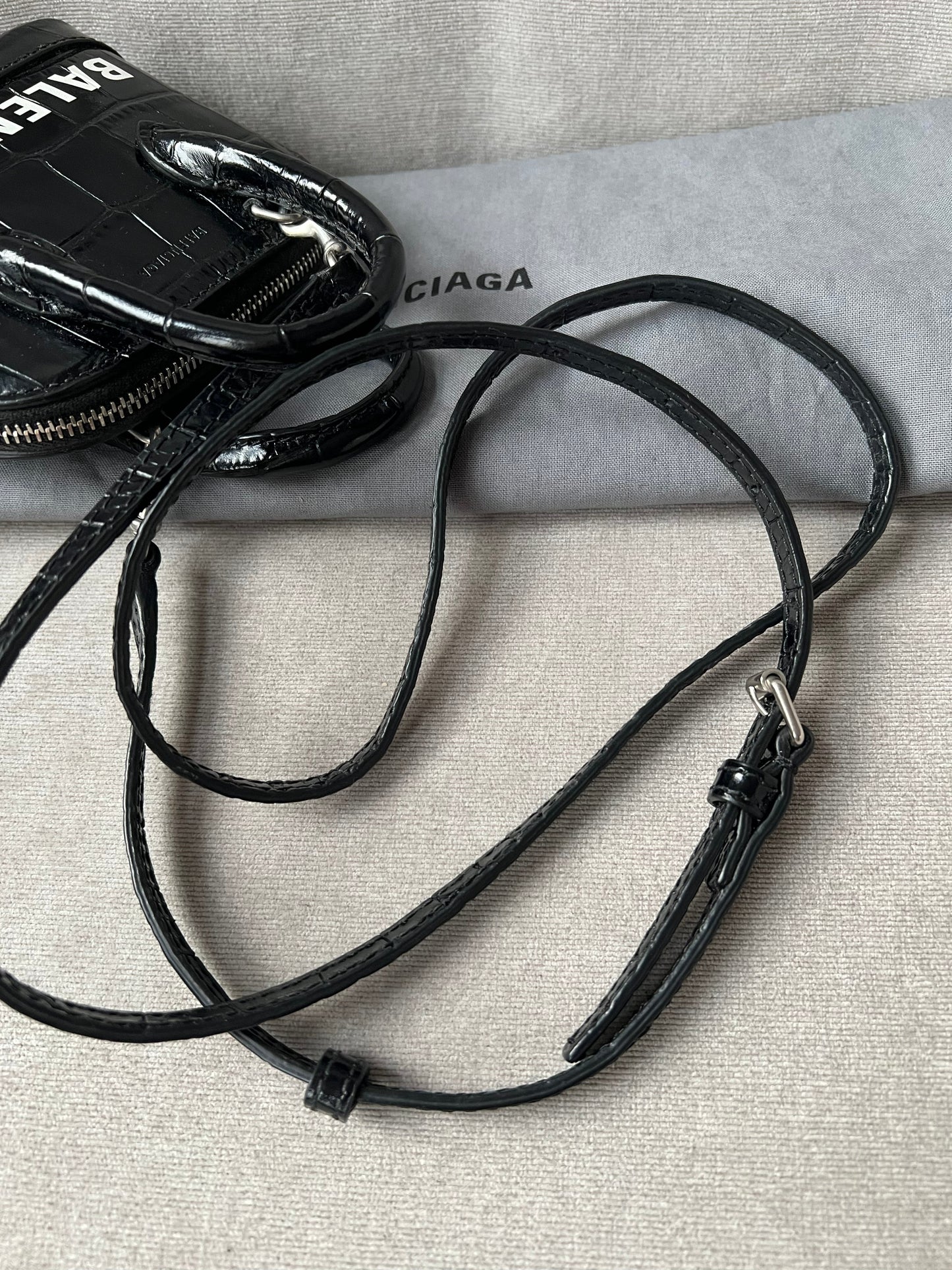 Balenciaga Black Croc Micro Ville Top Handle Bag