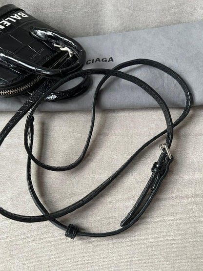 Balenciaga Black Croc Micro Ville Top Handle Bag
