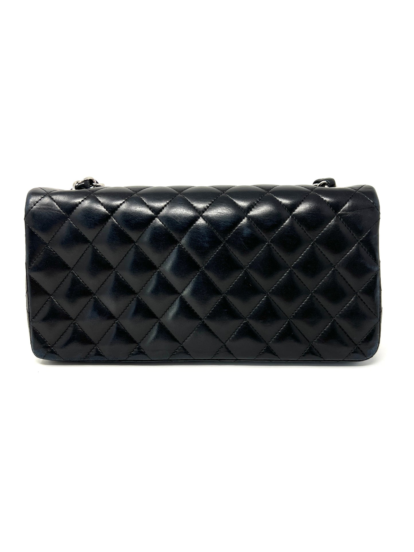 East West Flap Bag in Black Lambskin and Silver Hardware