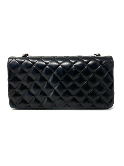 East West Flap Bag in Black Lambskin and Silver Hardware
