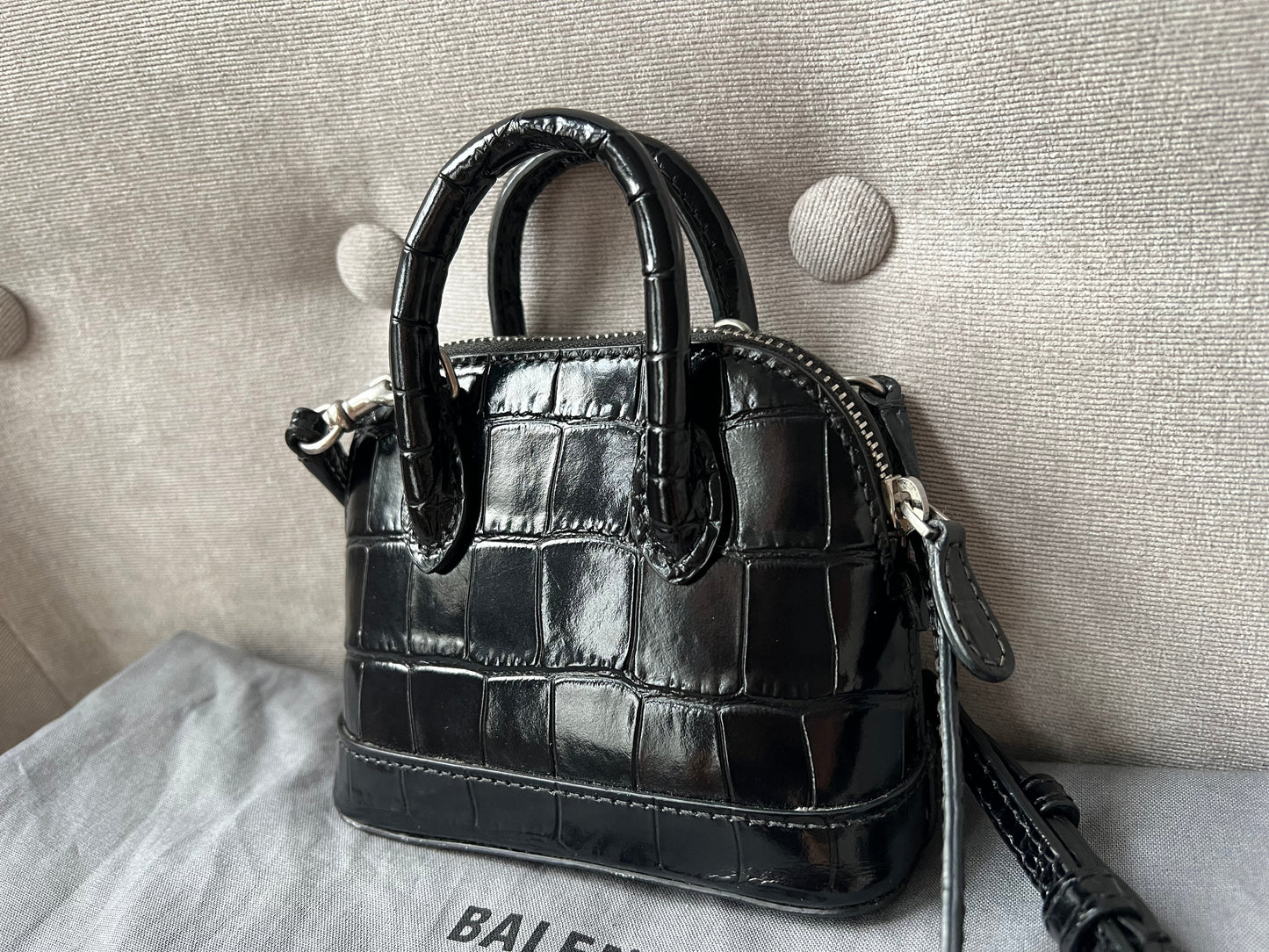 Balenciaga Black Croc Micro Ville Top Handle Bag