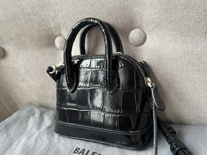 Balenciaga Black Croc Micro Ville Top Handle Bag