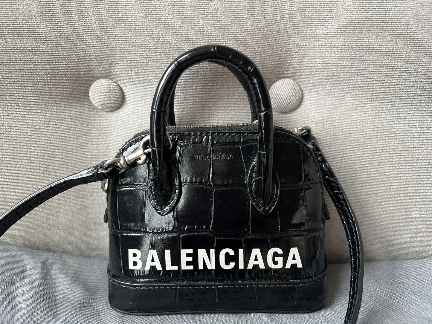 Balenciaga Black Croc Micro Ville Top Handle Bag