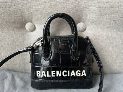 Balenciaga Black Croc Micro Ville Top Handle Bag