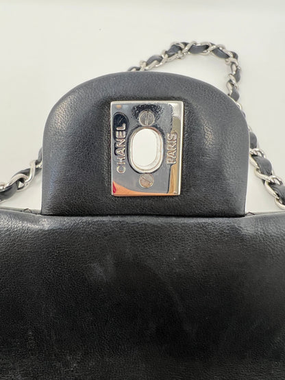 East West Flap Bag in Black Lambskin and Silver Hardware