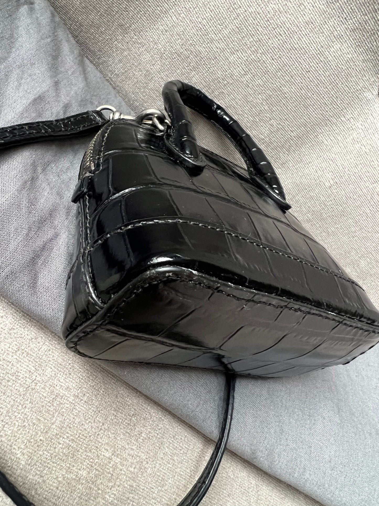 Balenciaga Black Croc Micro Ville Top Handle Bag