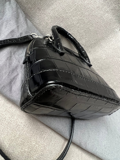 Balenciaga Black Croc Micro Ville Top Handle Bag