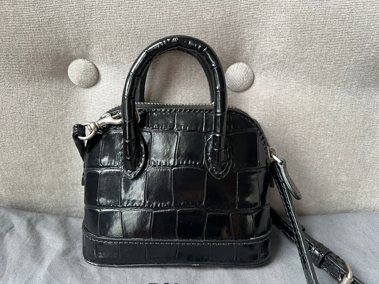 Balenciaga Black Croc Micro Ville Top Handle Bag