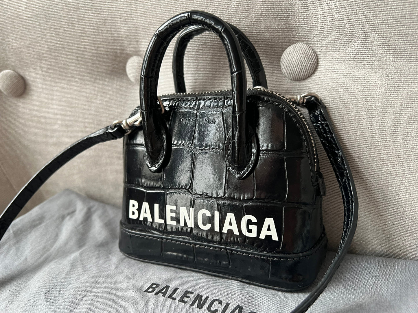 Balenciaga Black Croc Micro Ville Top Handle Bag