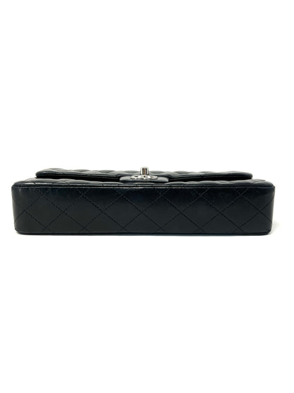 East West Flap Bag in Black Lambskin and Silver Hardware