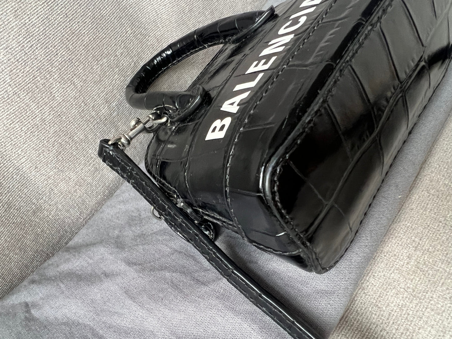 Balenciaga Black Croc Micro Ville Top Handle Bag