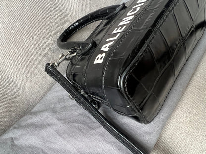 Balenciaga Black Croc Micro Ville Top Handle Bag